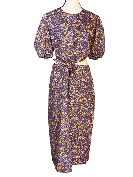 J. Crew Dresses & Skirts - J. Crew Cutout Cotton Poplin Dress Midnight Floral Purple Puff Sleeve Size 16